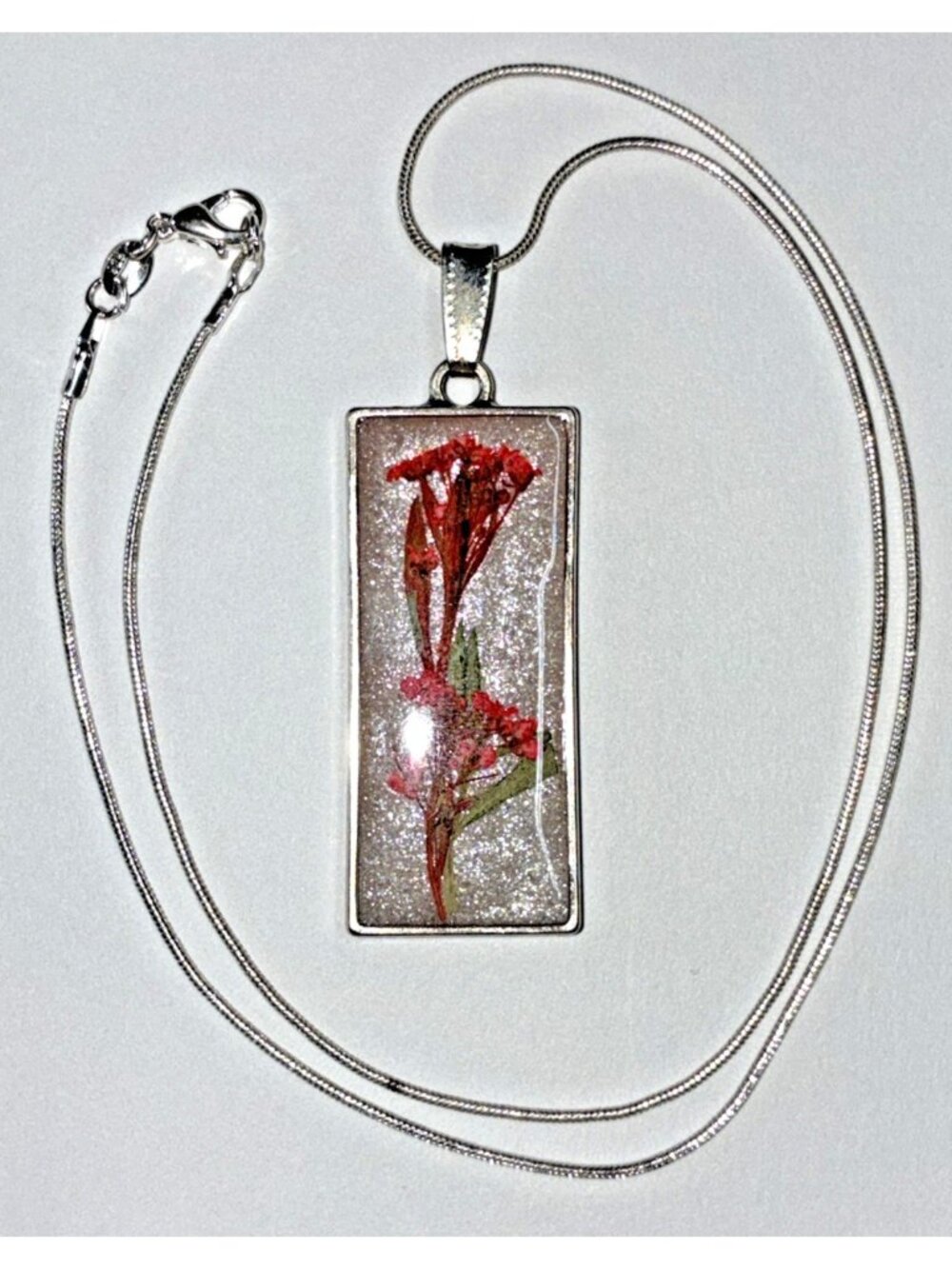 Real Red Flower Resin 2" Pendant Necklace Handmade Chain w/Gift Box NEW #eb
